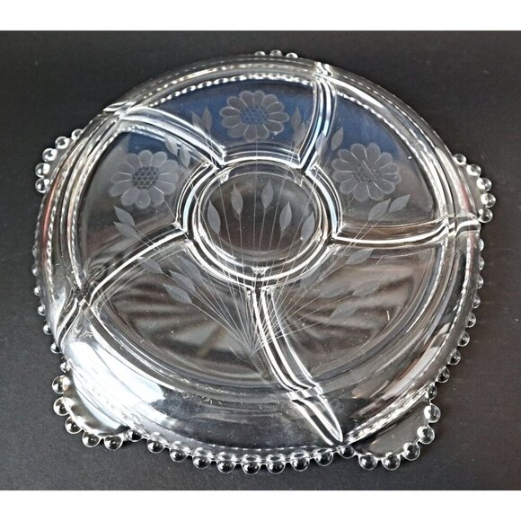 Vintage Candlewick 6 Part Divided Dish Cornflower Pattern  1930's - Picture 3 of 3